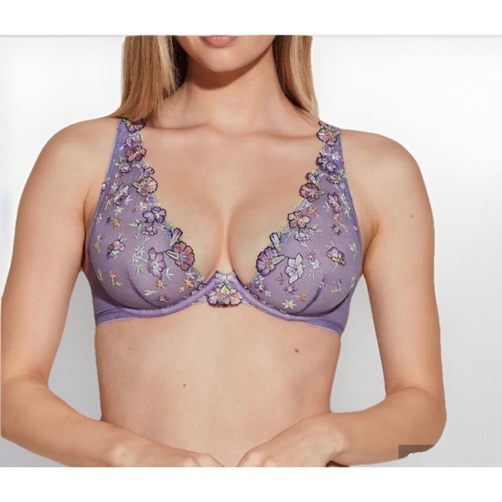 NWT Cosabella Abrima Underwire Bra Himalayan Sky Floral Embroidered Plunge 34B